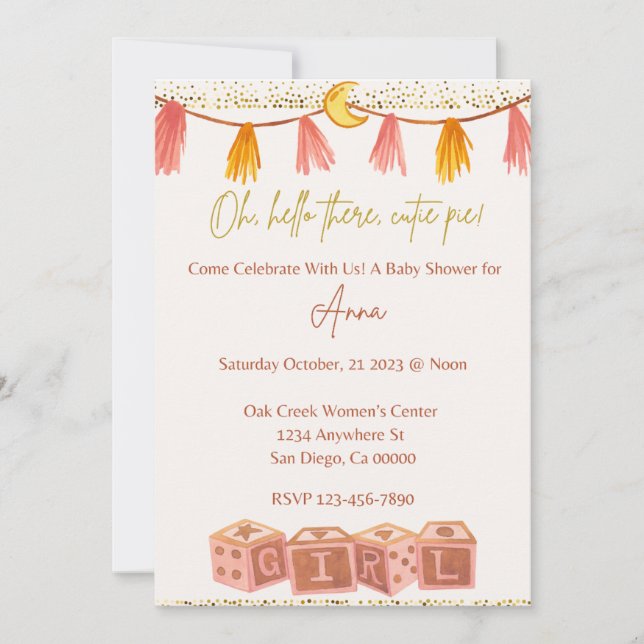 Oh Hello There Cutie Pie Invitación Digital (Anverso)