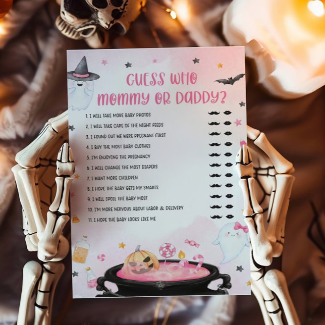 Oh Hoja Halloween Adivina quién es mi mamá o papá (Pink Oh Sheet Baby Shower Guess who Mommy or Daddy Game)