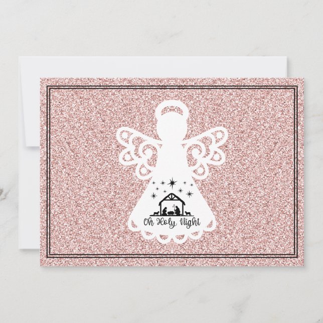 Oh Holy Night Nativity Angel Purpurina Tarjeta pla (Anverso)