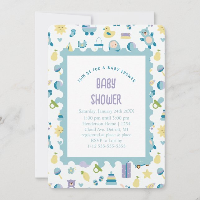 Oh Invitación azul de Baby Shower (Anverso)