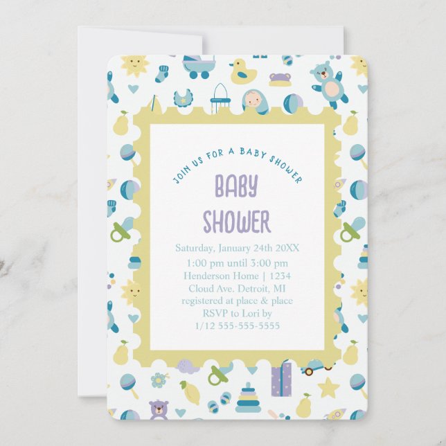Oh Invitación azul de Baby Shower (Anverso)
