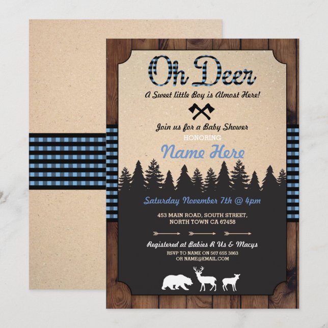 Oh invitación azul del muchacho de Baby Shower del (Anverso / Reverso)