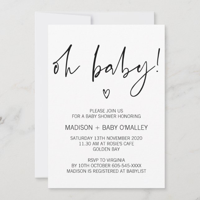 Oh invitación blanco y negro moderna de Baby (Anverso)