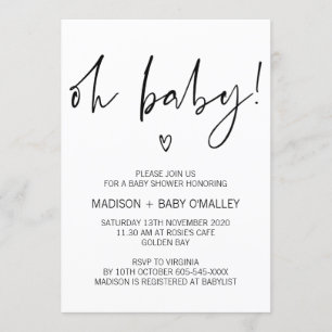 Oh invitación blanco y negro moderna de Baby