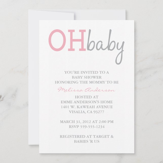Oh invitación de Baby Shower (Anverso)