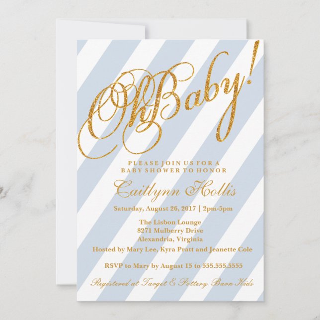 Oh invitación de Baby Shower de la raya del (Anverso)