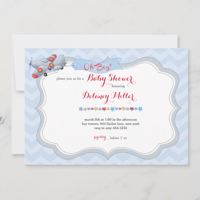 ¡Oh! Invitación de Baby Shower del aeroplano (Anverso)
