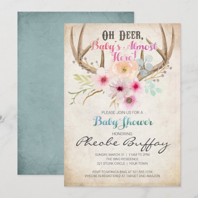 Oh invitación Rustic Baby Shower de ciervos (Anverso / Reverso)