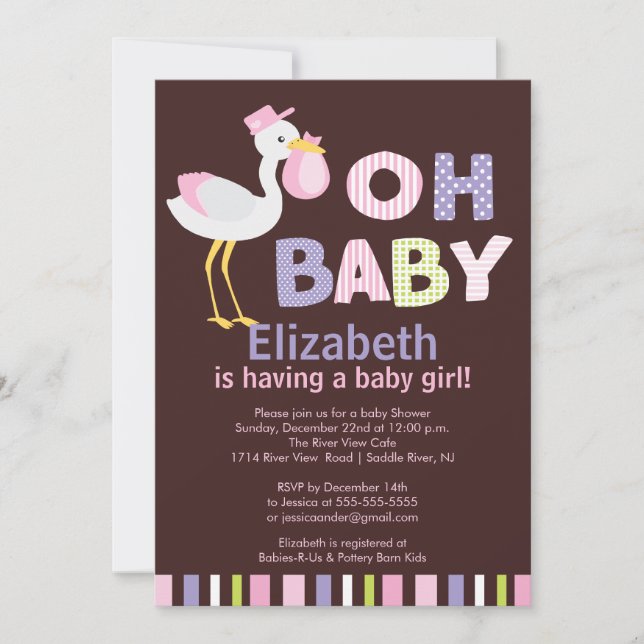 Oh invitaciones de Baby Shower del chica de la (Anverso)