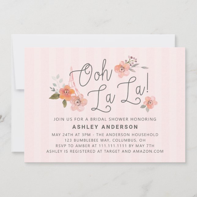 Oh La La French Bridal Shower Invitación (Anverso)