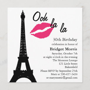 ¡Oh la la! Invitación al cumpleaños (blanco)