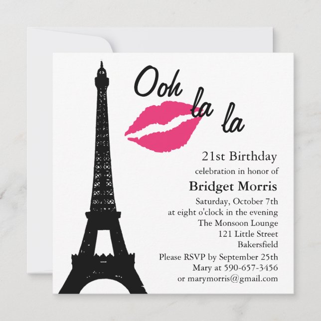 ¡Oh la la! Invitación de cumpleaños (blanco) (Anverso)