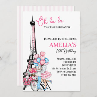 Oh la la Paris Pink Avers Invitación de cumpleaños