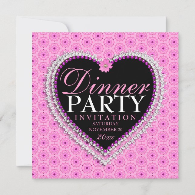 Oh LaLa Pink Love B'day Cena Invitaciones a fiesta (Anverso)