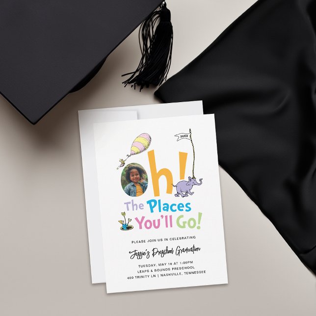 ¡Oh, los lugares a los que vas! Invitación de grad (Invite on table)