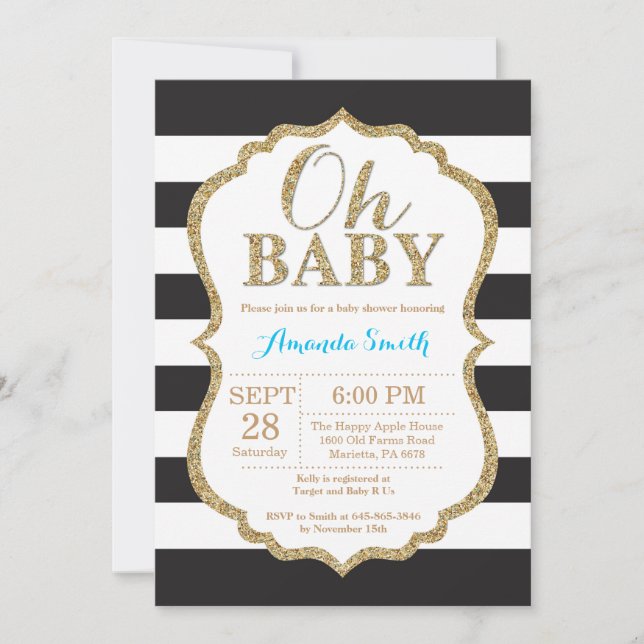 Oh negro del bebé e invitación de Baby Shower del (Anverso)