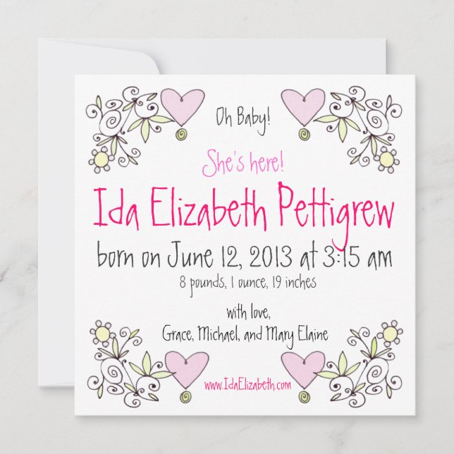 ¡Oh, nena! Anuncio de nacimiento de la primavera t (Anverso)