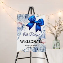 ¡Oh, nena! Elegante Baby Shower Floral Blue Bow