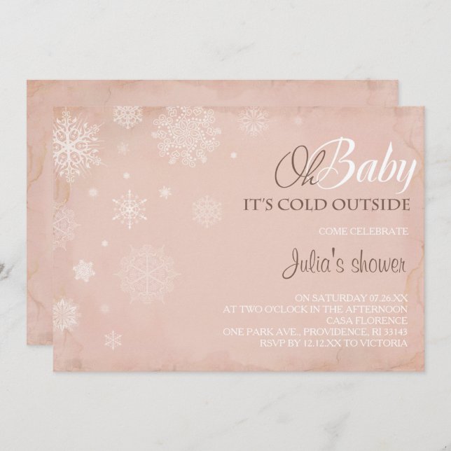 Oh nena, hace frío fuera de la invitación rosa vin (Anverso / Reverso)