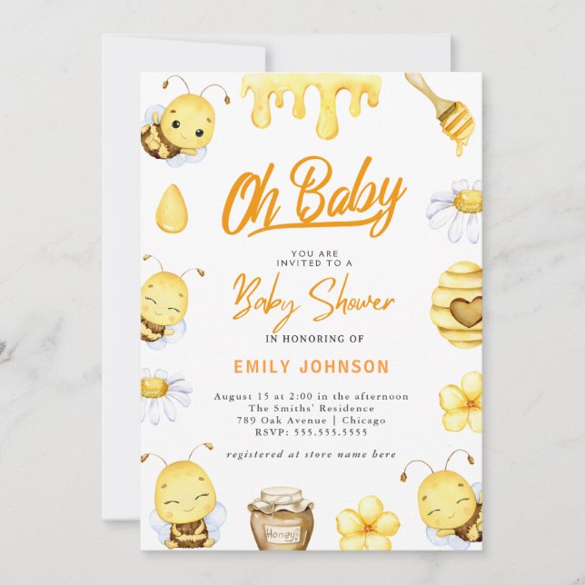 ¡Oh, nena! Invitación a Baby Shower de Bee (Anverso)
