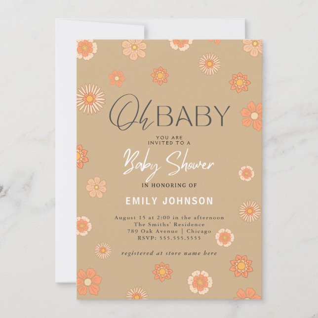 ¡Oh, nena! Invitación a Baby Shower de Daisy Beige (Anverso)