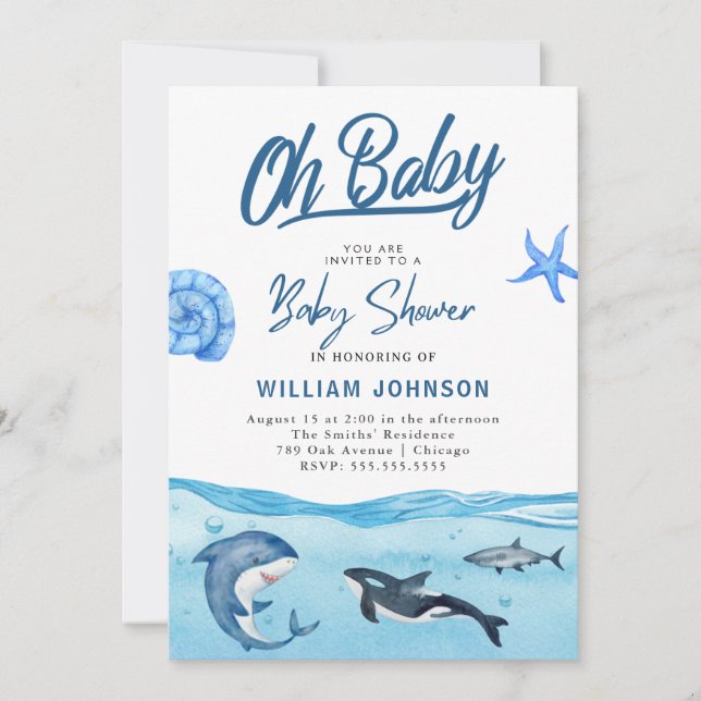 ¡Oh, nena! Invitación a Baby Shower de Ocean & Sea (Anverso)