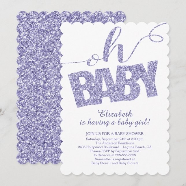 ¡Oh, nena! Invitación a Baby Shower Purpurina mode (Anverso / Reverso)