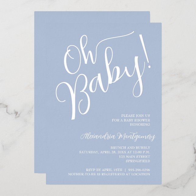 ¡Oh, nena! Invitación azul de Boy Baby Shower (Anverso/Reverso)