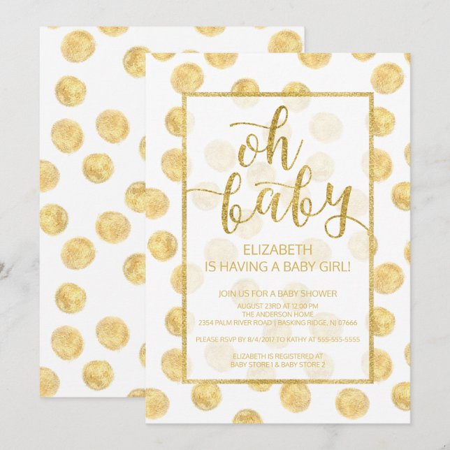 ¡Oh, nena! Invitación de Baby Shower con puntos de (Anverso / Reverso)