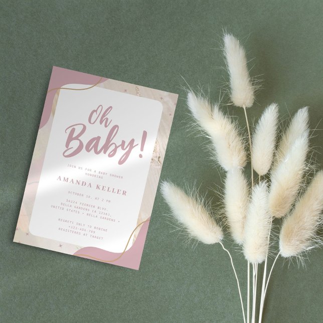 ¡Oh, nena! Invitación de Baby Shower rosa minimali (Subido por el creador)