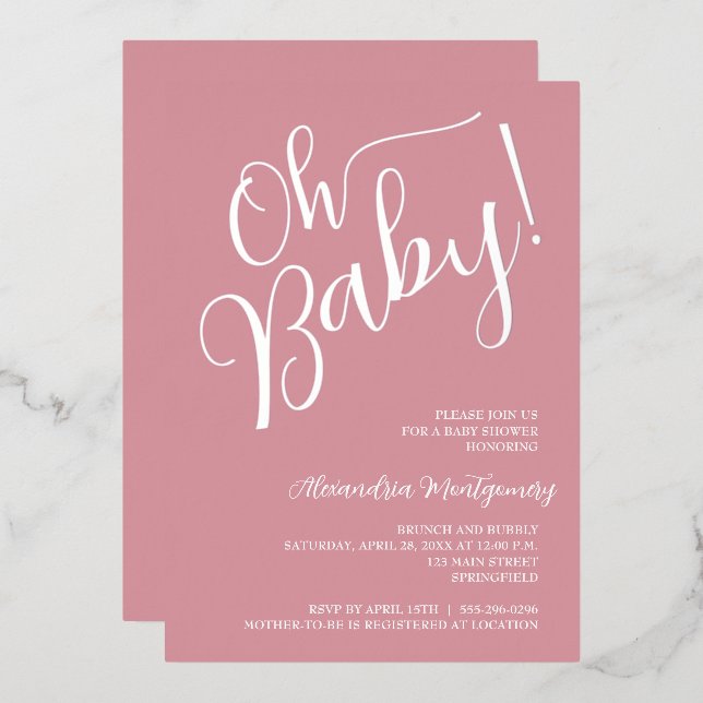¡Oh, nena! Invitación rosa de Baby Shower chica (Anverso/Reverso)