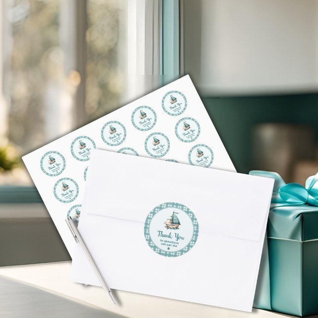 "Oh, nena" Náutica Gracias Pegatina ("Oh, Baby" Thank You Sticker for Party Favors or Gifts, Nautical Baby Shower)