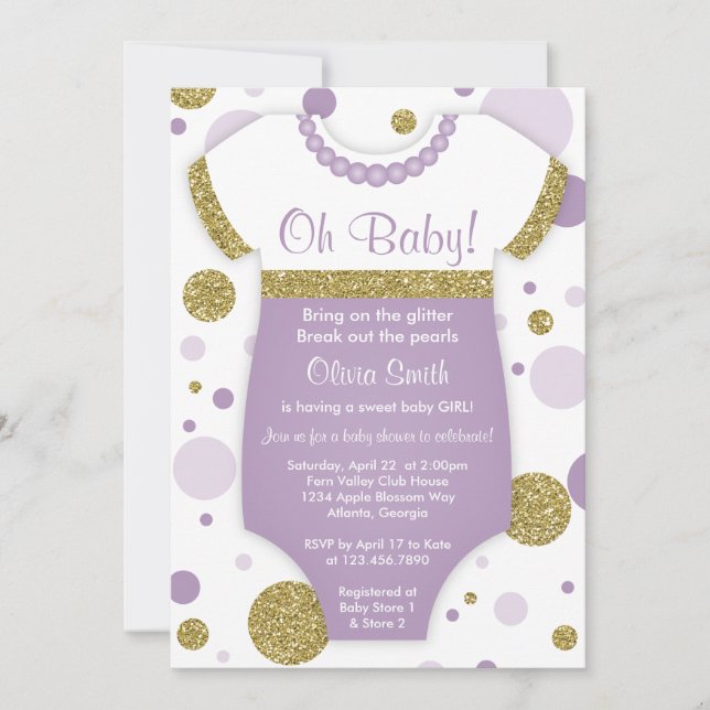 Oh Niña Bebé, Invitación Baby Shower, Faux Gold (Anverso)