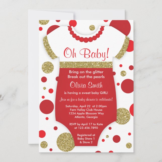 Oh Niña Bebé, Invitación Baby Shower, Faux Gold (Anverso)
