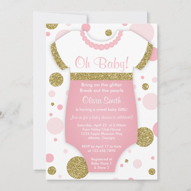 Oh Niña Bebé, Invitación Baby Shower, Faux Gold (Anverso)