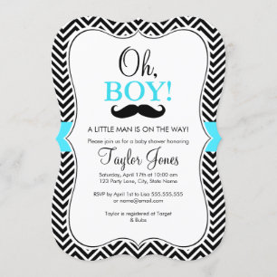 Oh Niño Bigote Invitación de Baby Shower / Azul