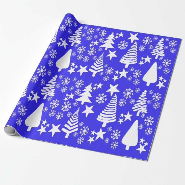 Oh Papel de envoltura azul del árbol de Navidad (Desenrollado)