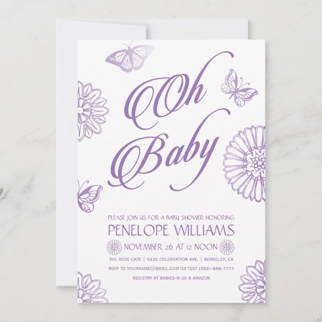 Oh púrpura de las invitaciones el | del bebé el | (Anverso)
