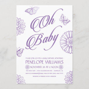 Oh púrpura de las invitaciones el del bebé el