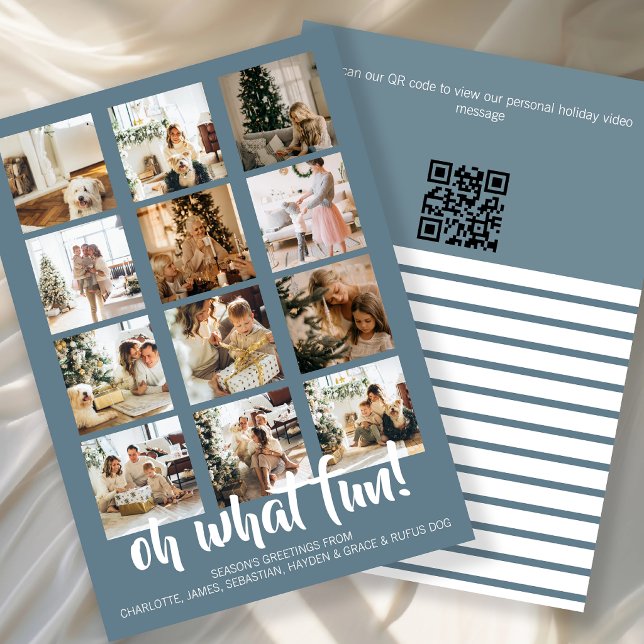 Oh Qué Diversión Foto Navidad Código QR Personaliz (Oh What Fun Photo Christmas Personalized QR Code Holiday Card by Ricaso. Interactive Video link
)