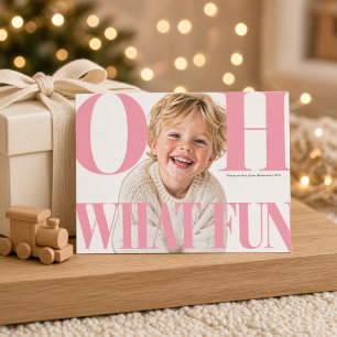 Oh Qué Diversión Tarjeta de Navidad Rosa para Niño