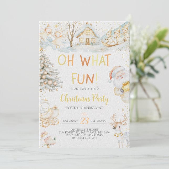 Oh Qué Divertida Invitación de Fiesta de Navidades (Anverso de pie)