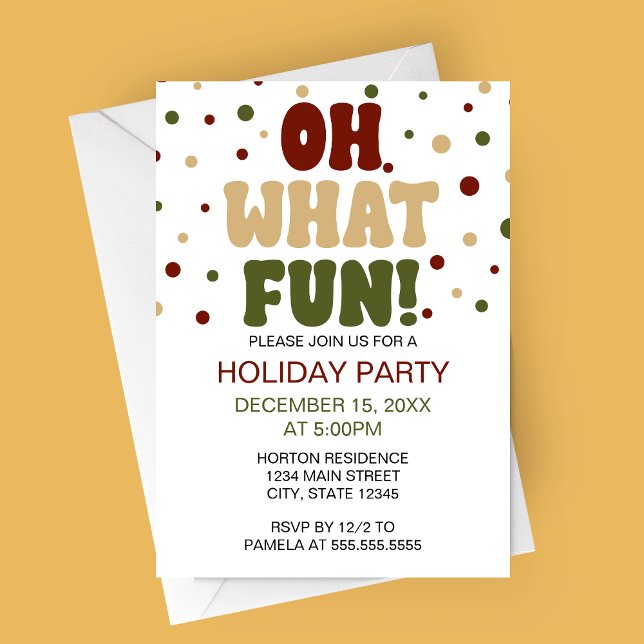 Oh Qué Divertida Invitación de Fiesta de Vacacione (Oh What Fun Retro Styled Holiday Party Invitation)