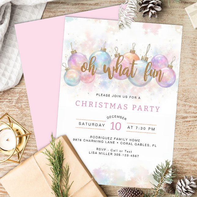 Oh Qué Divertida Invitación De La Fiesta De Navida (Pastel & Faux Gold Christmas Party Invite)