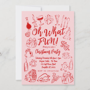 Oh Qué Navidades divertidos Invitación Rosa y Rojo