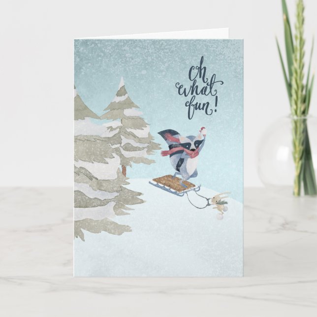 Oh qué tarjeta de Navidad del mapache y del conejo (Anverso)