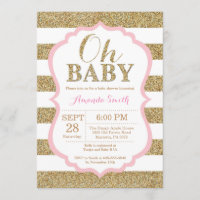 Oh rosas bebés e invitación de Baby Shower del oro