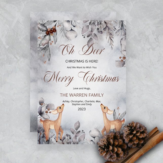 Oh Rústico invierno Floral de ciervo Feliz Navidad ("Oh Deer" the Holidays Are Here!  Wish your friends and family "Merry Christmas" in  rustic style.)