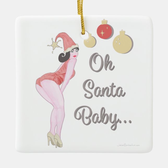 Oh Santa Bebé Pinup Chica Ornamento cerámico (Anverso)