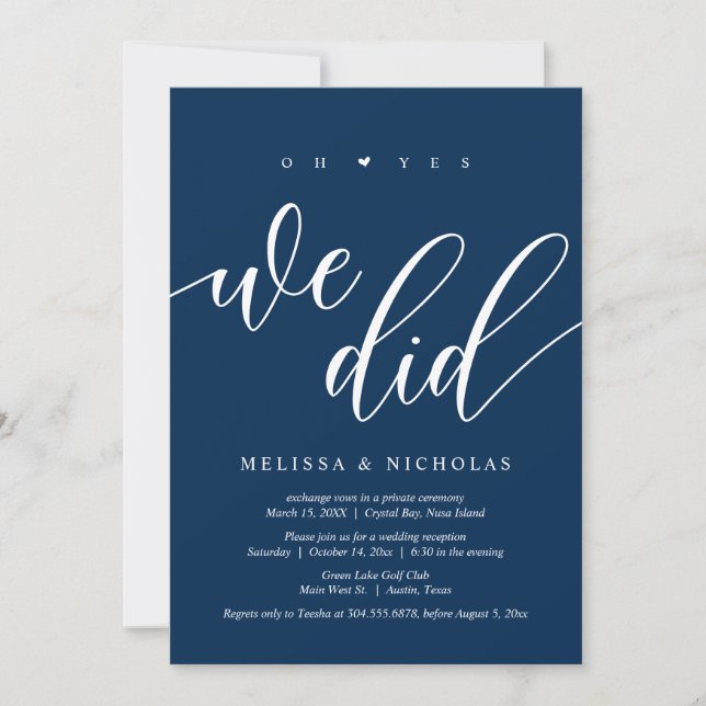 Oh sí, lo hicimos, negro, invitación de boda para  (Anverso)